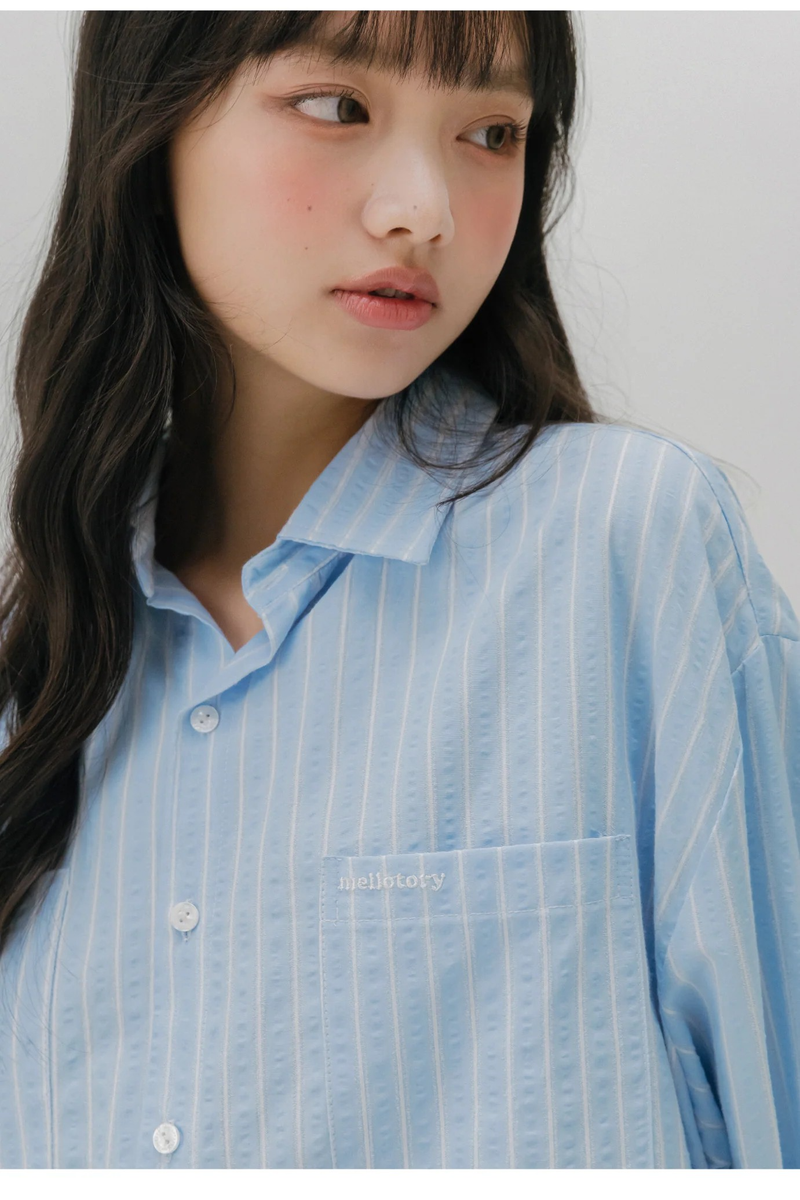 TWO POCKET STRIPE SHIRT (LIGHT BLUE)