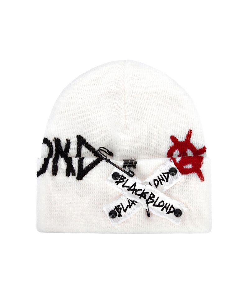 BLACKBLOND(ブラックブロンド)の「BBD Graffiti Logo Patch Beanie (White)(Hats)」