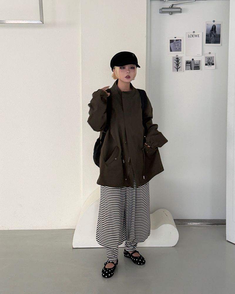 Button shirred back ribbon wrinkle sailor cap
