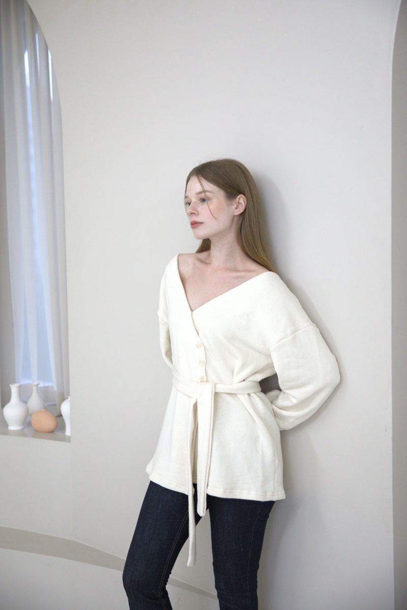 Offshoulder Wrap Strap Cardigan Ivory