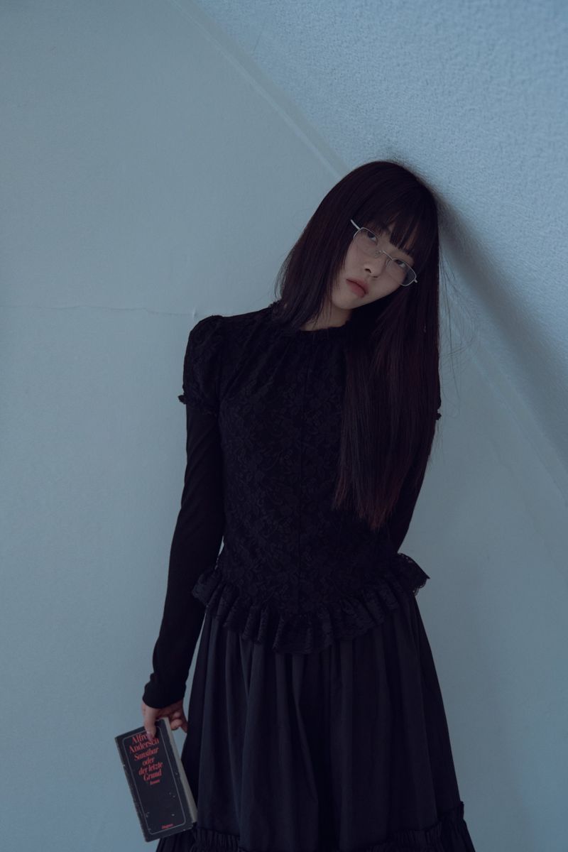 lace puff top_black