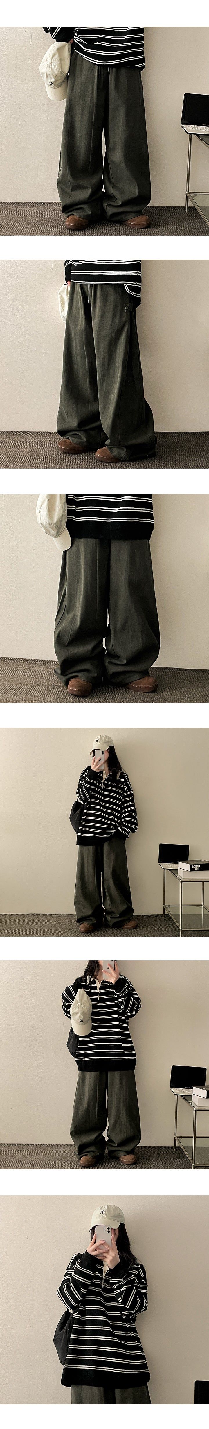 Rainside pintuck snap cotton wide pants