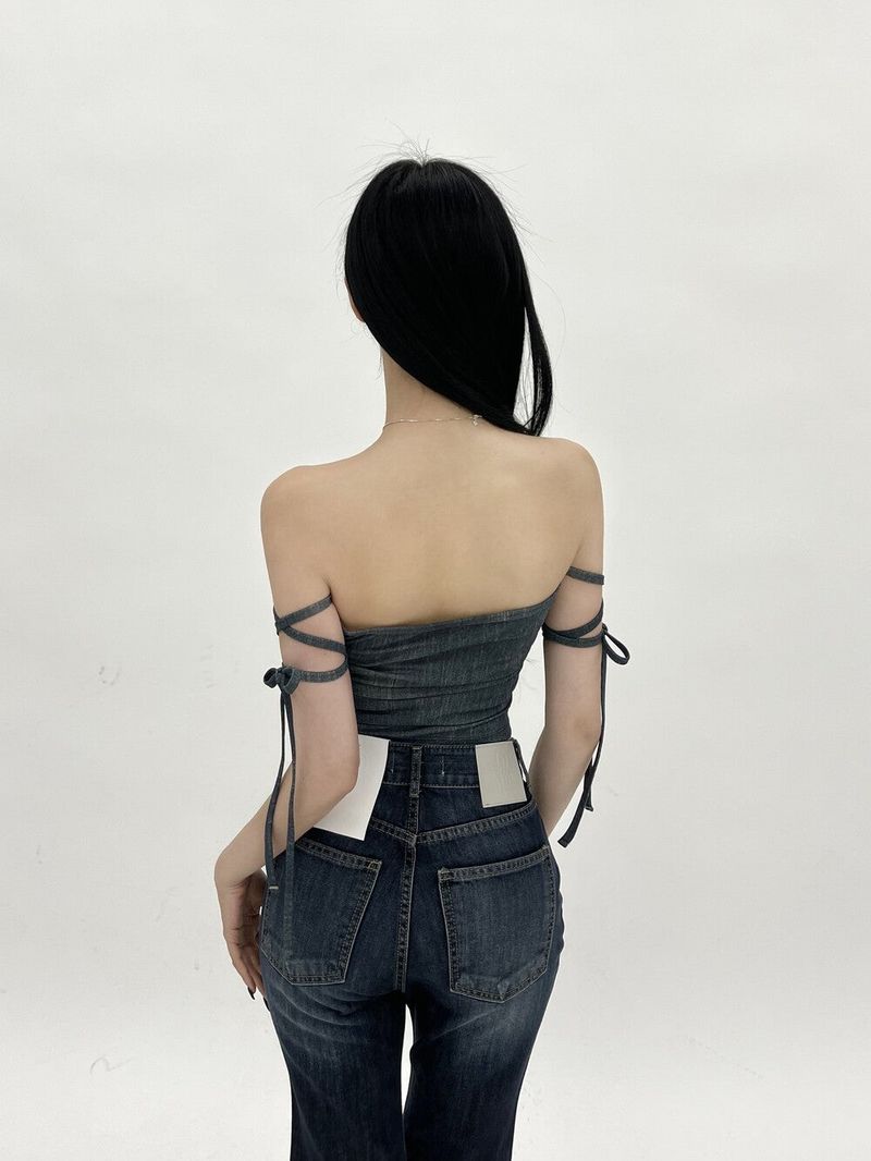 802. Denim free strap top (3color)