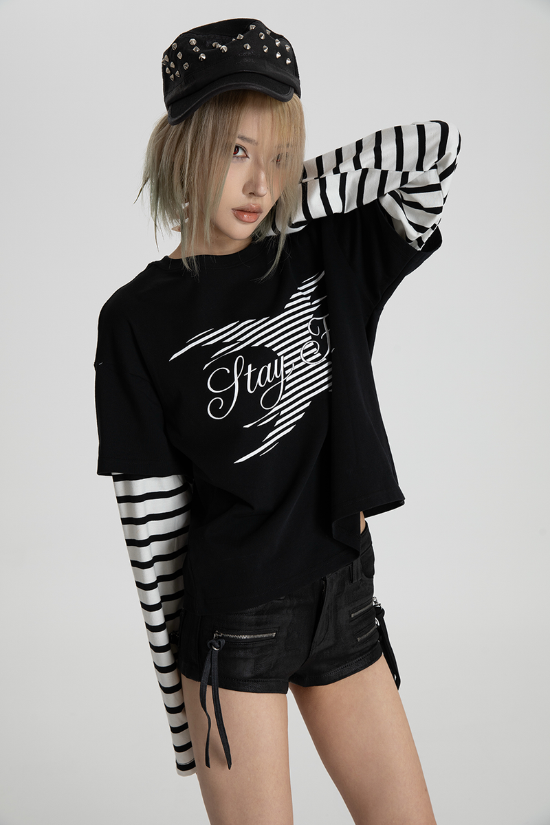 SEXXDEVIL LOGO Striped Layered TEE