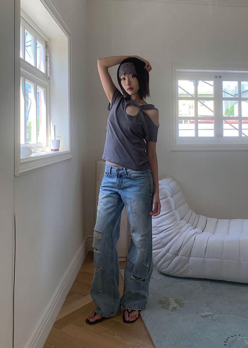 DAMAGE STRAIGHT DENIM (S-L)