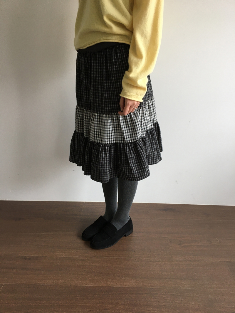 Fold check skirt (3color)