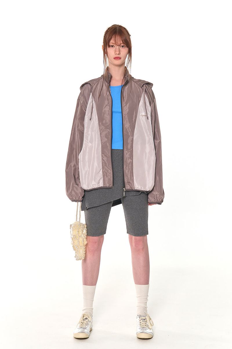 ZIZE PIPING WINDBREAKER  (BROWN)