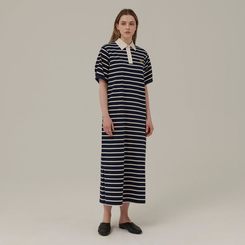 STRIPE COLLAR MAXI DRESS_NAVY