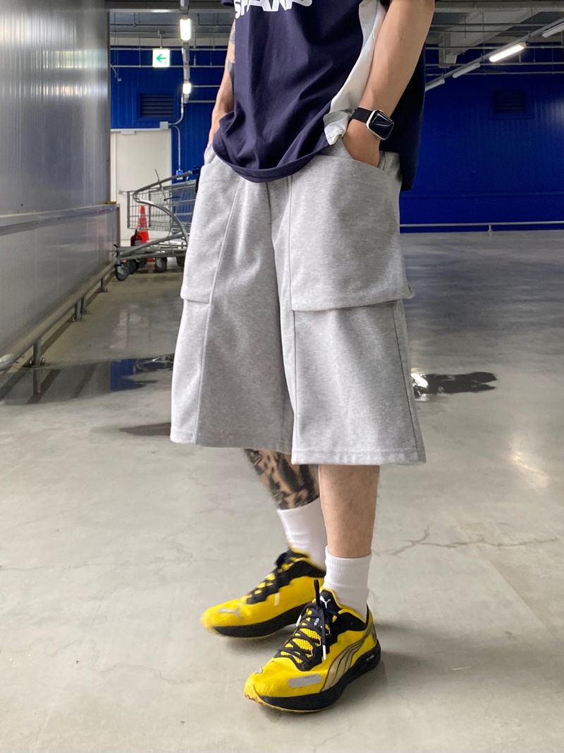 Double solid pocket half pants 3C
