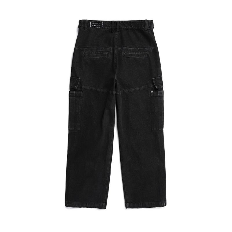 WASHED DENIM WIDE CARGO PANTS