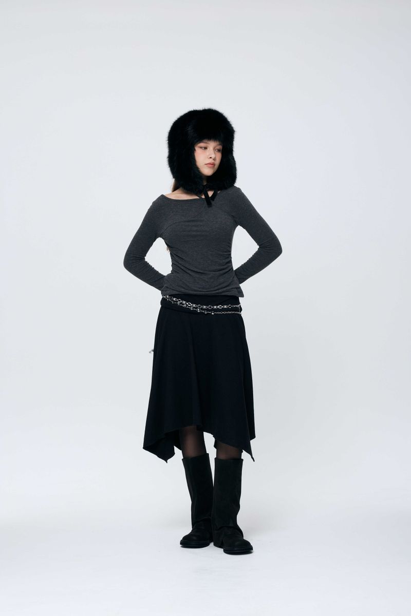 MUREN SHIRRING TOP / CHARCOAL