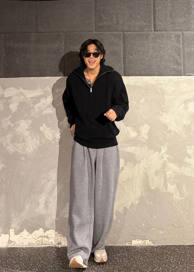 High-Neck Cable Half-Zip Up Knit 6COLOR