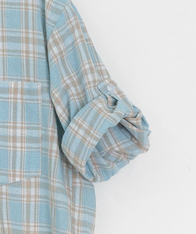 Toui Check Three Quarter Rolled-up Loose Fit Shirt