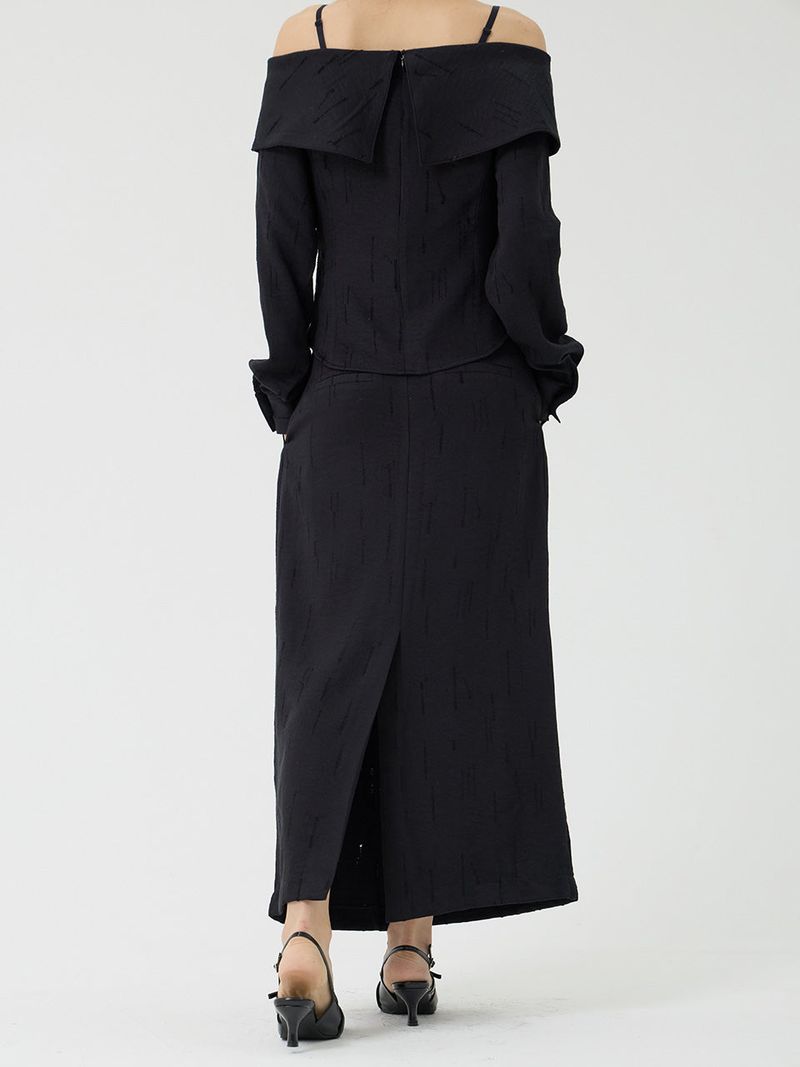 Scratch Low-Rise Long Skirt, Black