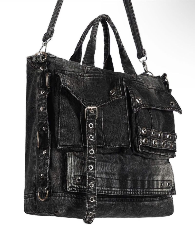 WASH-DENIM SHOULDER BAG (Black)