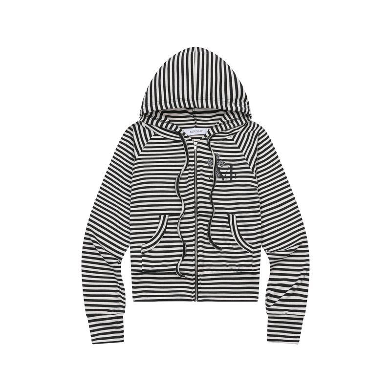 SAHARA LEOPARD CROSS STRIPE RAGLAN HOOD ZIP-UP (2Color)