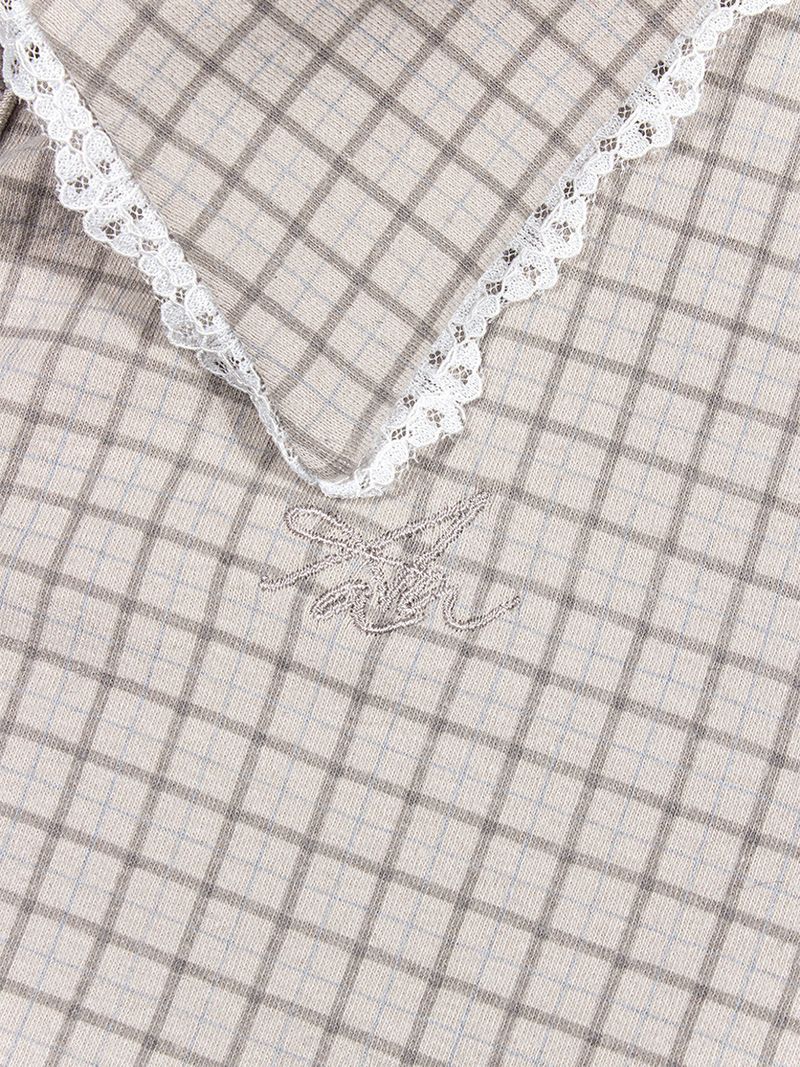 CHECK LACE SLIM SHIRT_Gray