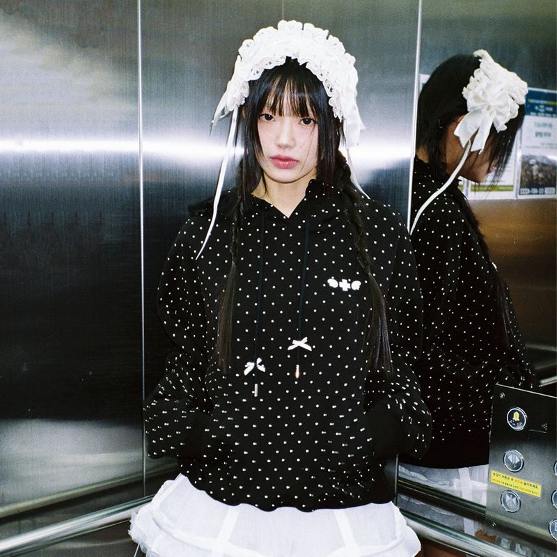Dot Ruffle Hoodie - BLACK