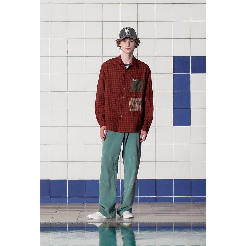POCKET GINGHAM CHECK SHIRT / RED