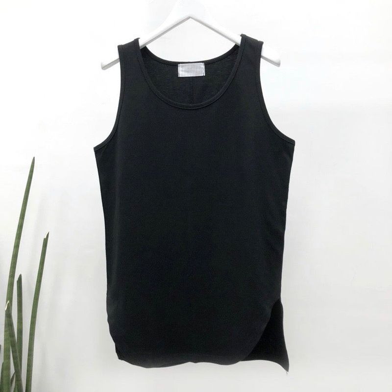 Long layered U neck sleeveless T shirt