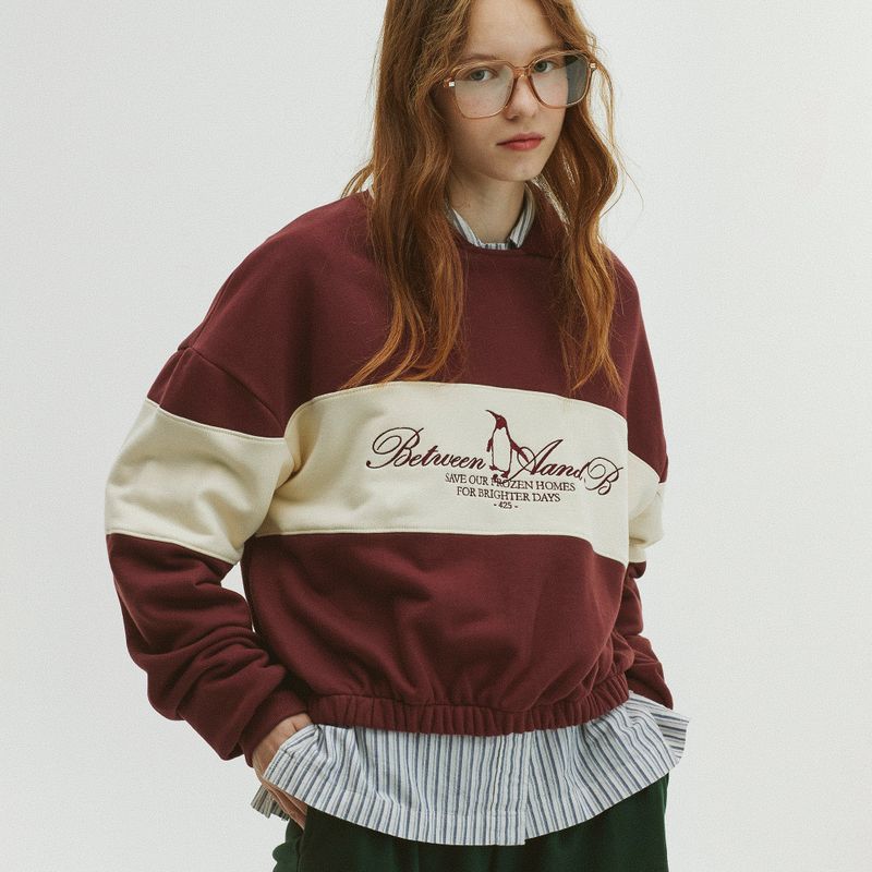 Between A and B(ビットウィーンエーアンドビー)の「COLOR BLOCK COLLAR SWEATSHIRT_BURGUNDY(Tops)」