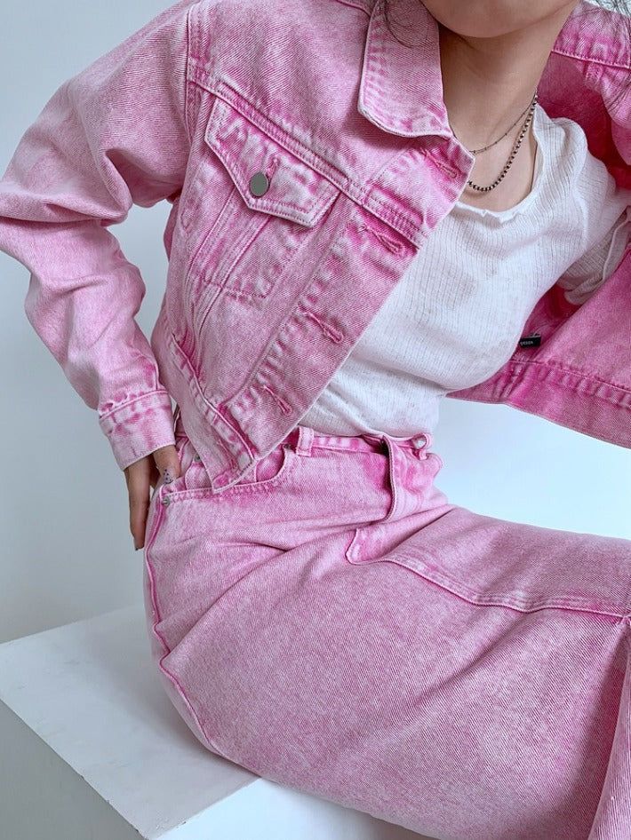 [SALE] ピンク クロップドデニムジャケット
