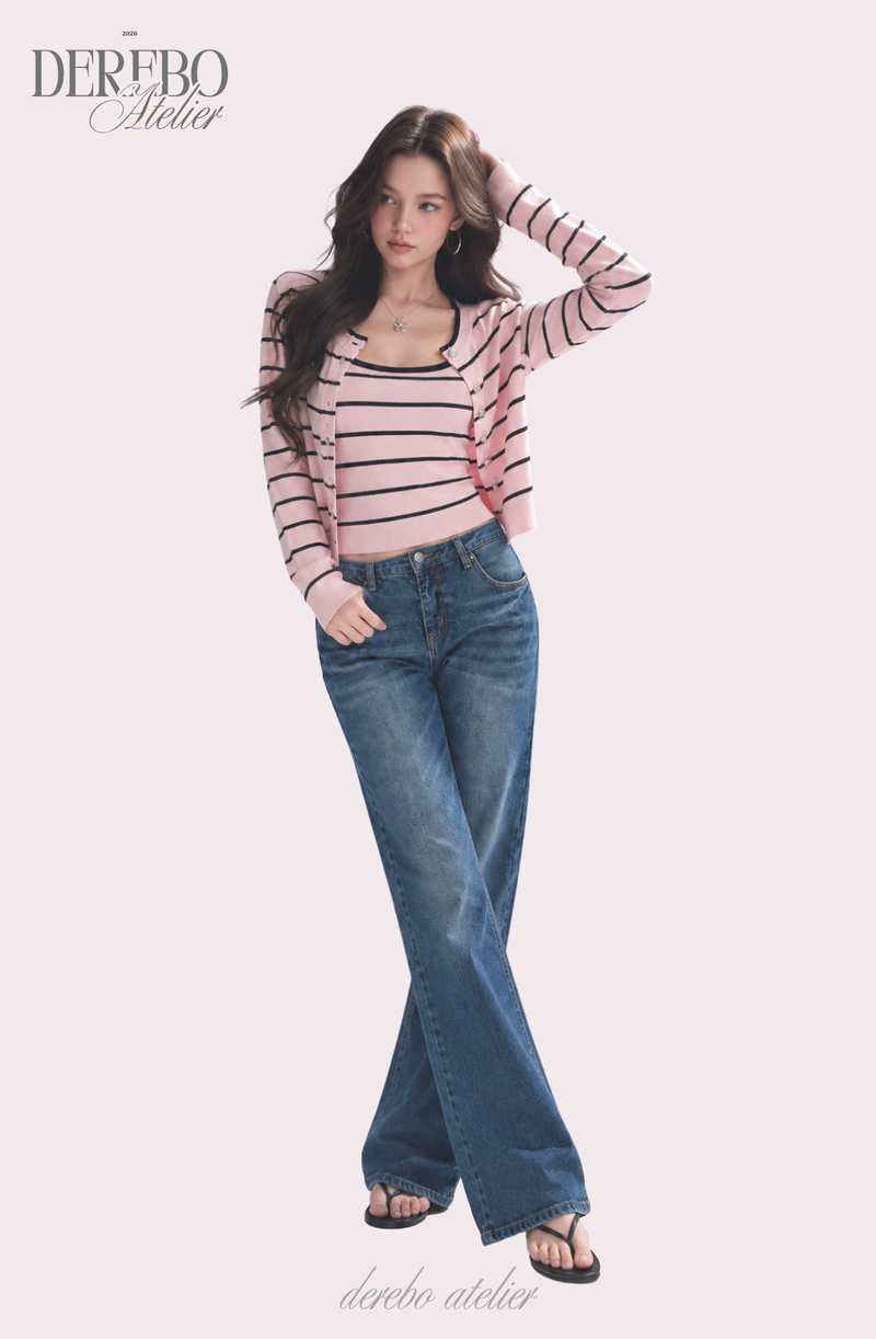 Pink Stripe Inner Cardigan Two-Piece Set