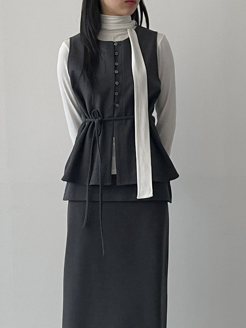 [Setup Available/FW] Lanba Ribbed Layered Long Skirt