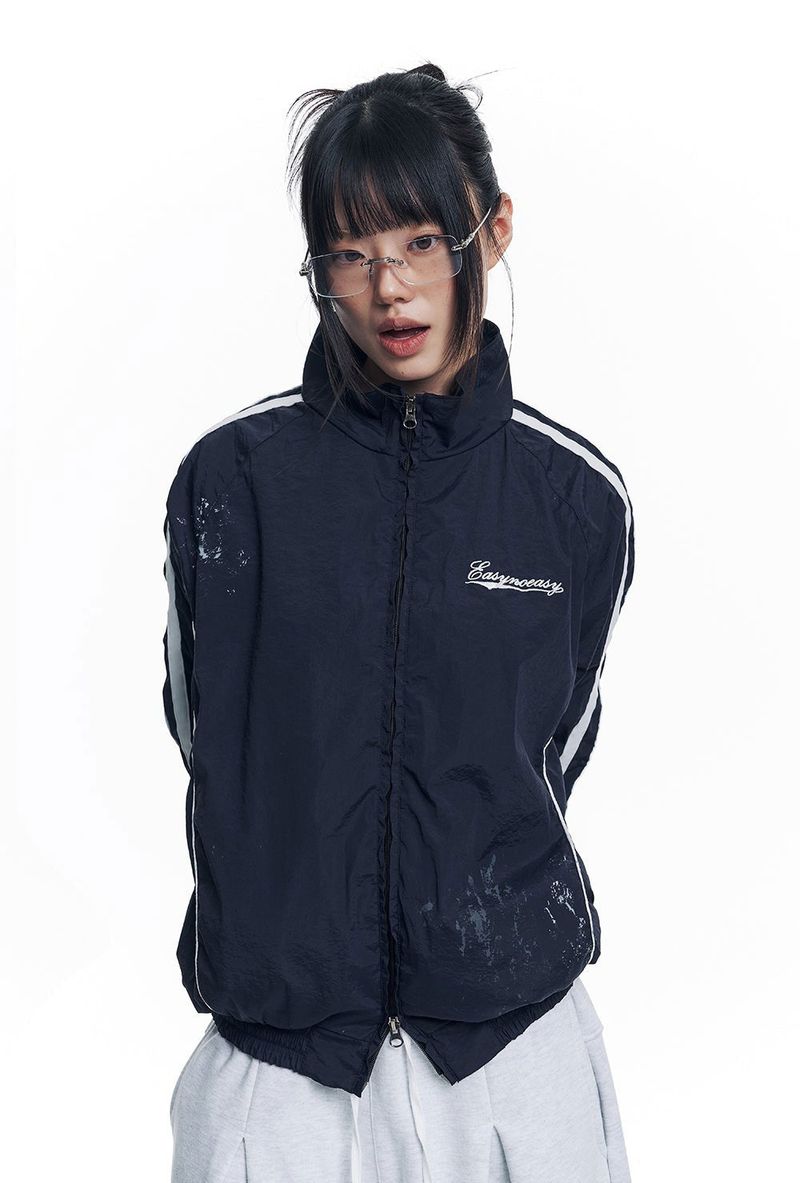 Dirty Nylon Piping Track Jacket - Navy