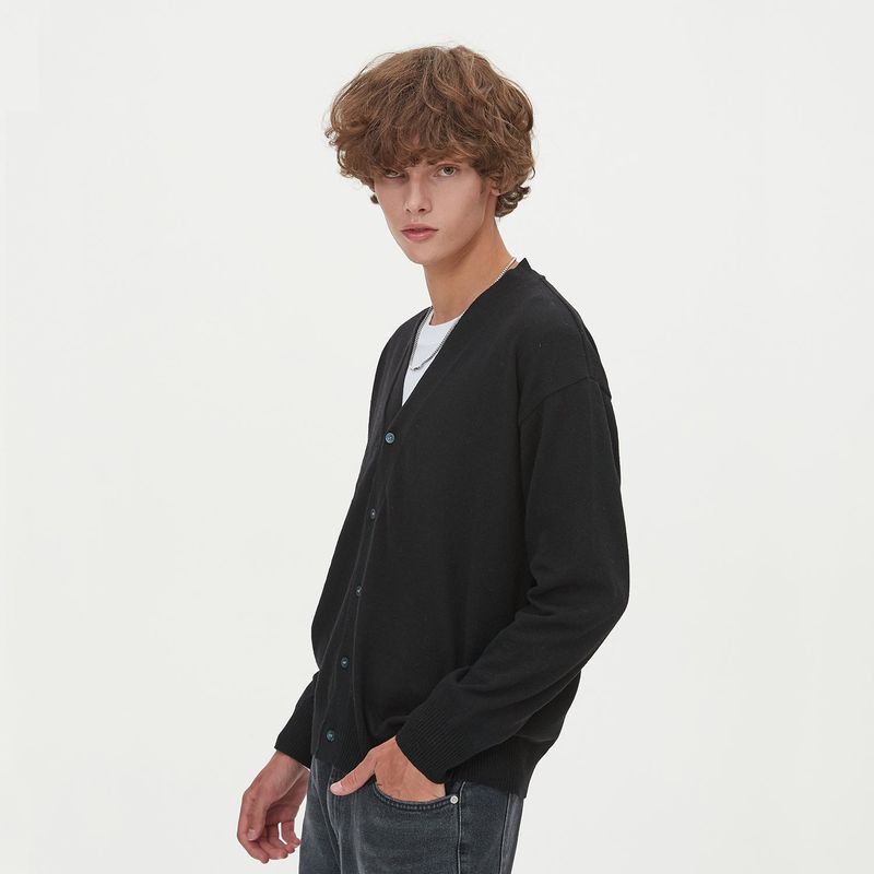 LAMBSWOOL V NECK CARDIGAN_BLACK