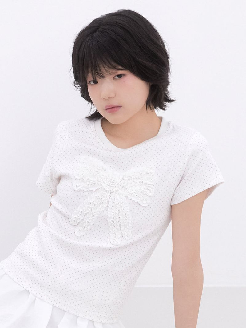 Innermuseum（インナーミュージアム）の「Dot Frill Ribbon T-Shirt (IVORY)（Tops）」