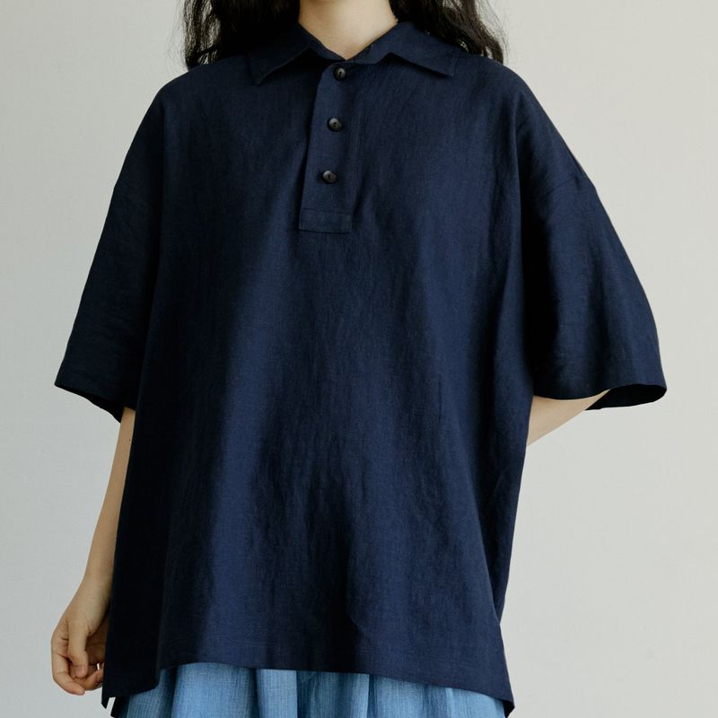 unisex half henlyneck shirts navy