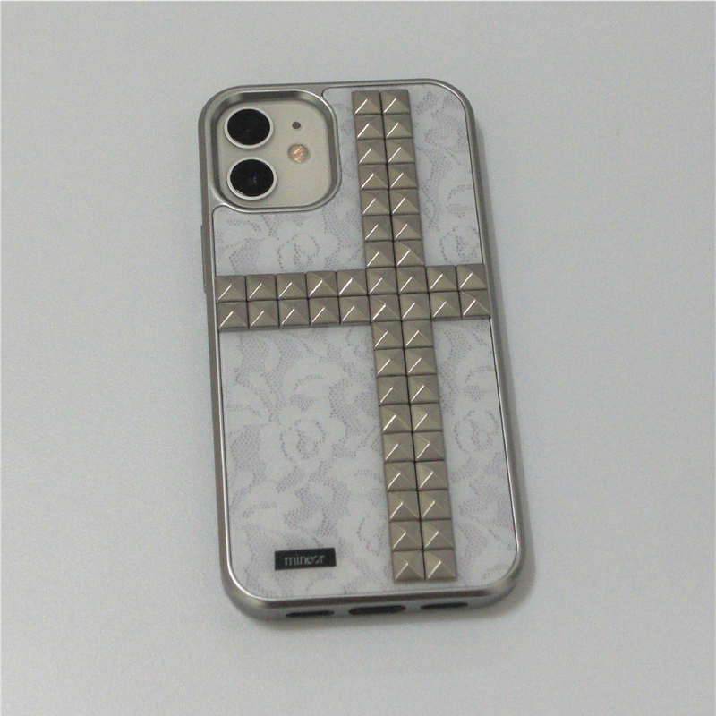 [MADE] rosy lace magsafe silver glass bumper case (studed)