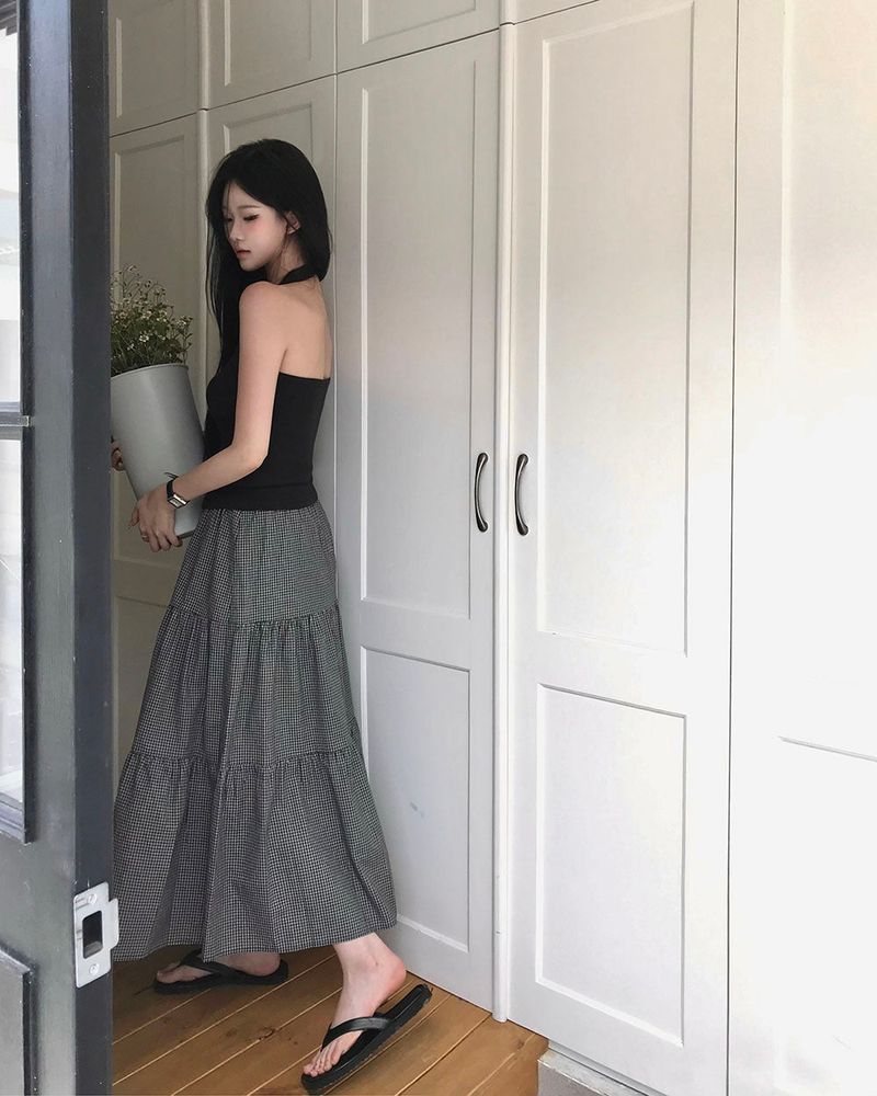 [MADE] Heidi, checkered tiered long skirt