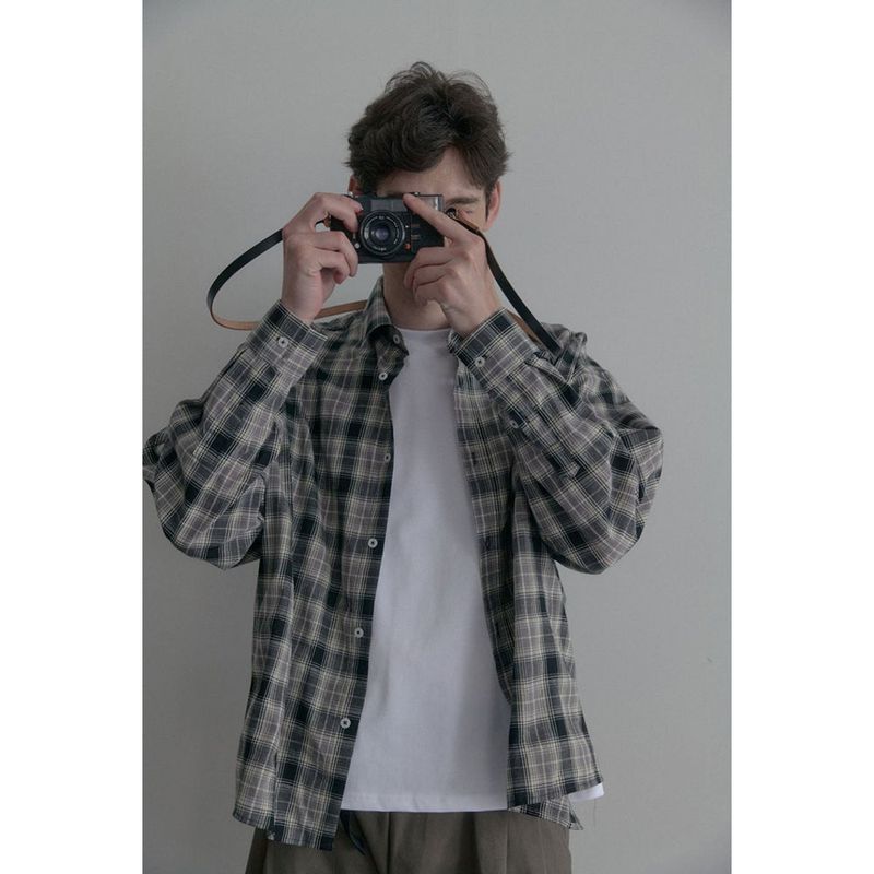 Vintage washing beige check shirts