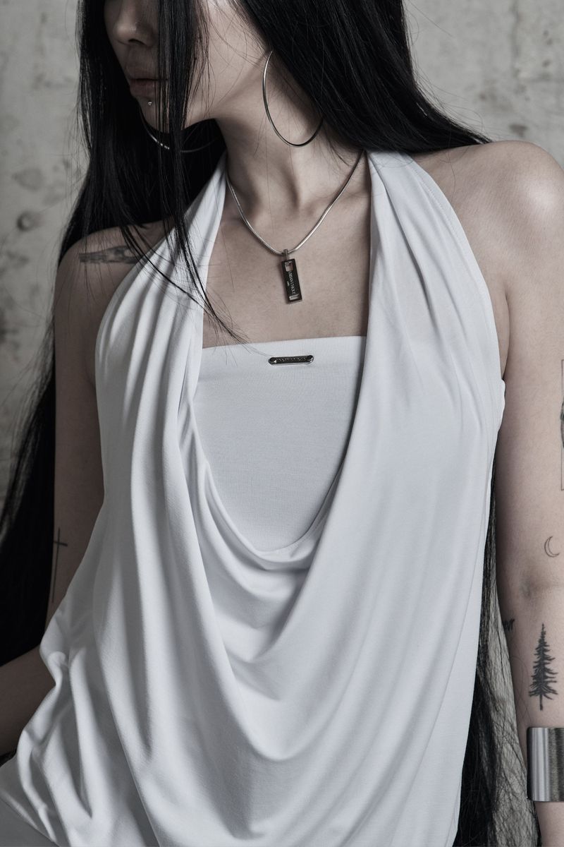 [label] cowl-neck side lace-up one-piece WHITE