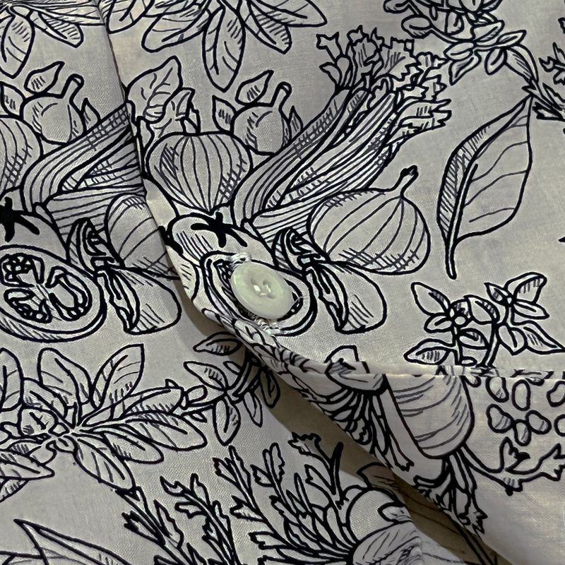 botanical drawing open collar shirt_ivory