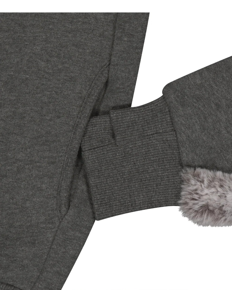 Fur Trim Jersey Zip-up / Charcoal