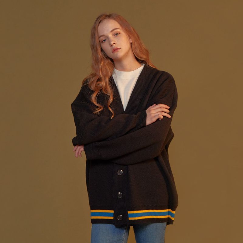 THREE LINES KNIT CARDIGAN_BLACK