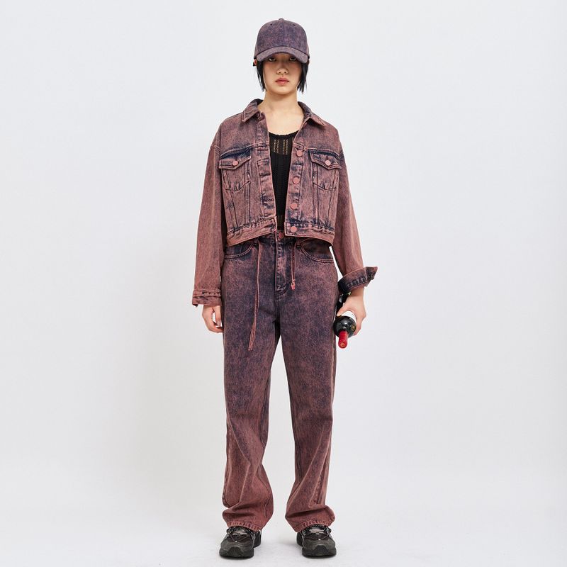 WINE DENIM CROP TRUCKER JACKET
