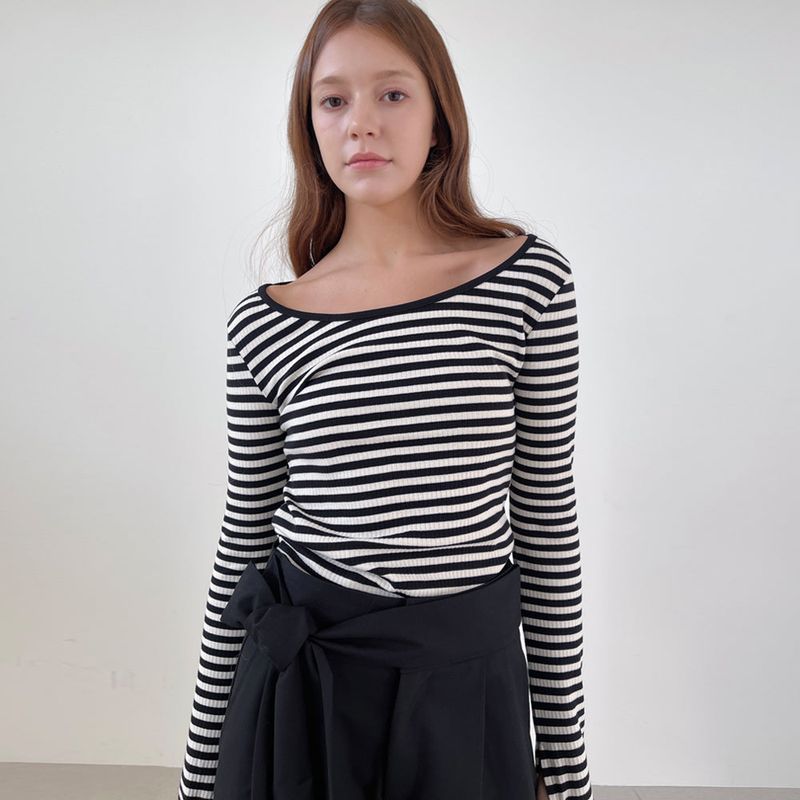 Stripe Scoop Neck T/Shits_Black