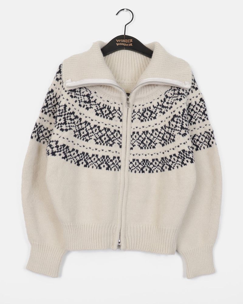 Helky Nordic Pattern Two-Way Knit Zip-Up