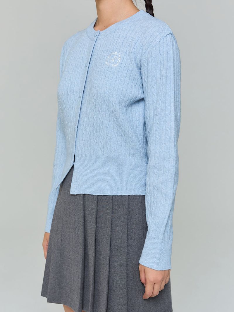 EMBROIDERED TWIST CARDIGAN - SKYBLUE