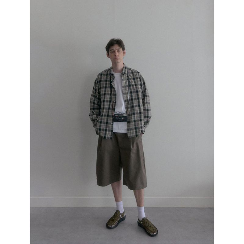 Vintage washing beige check shirts