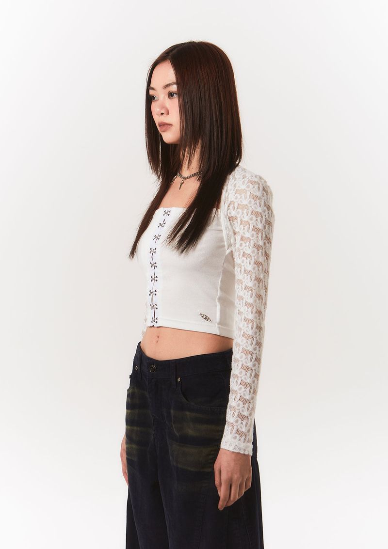 lace bolero hook top - ivory