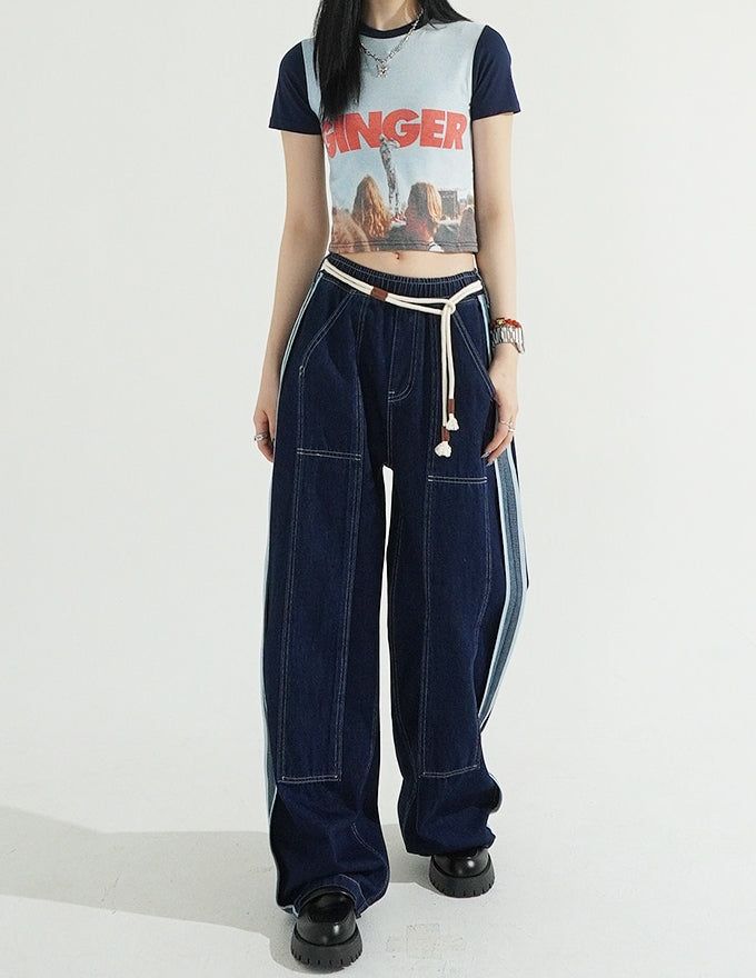 [BELT SET] Rope Line Denim Pants