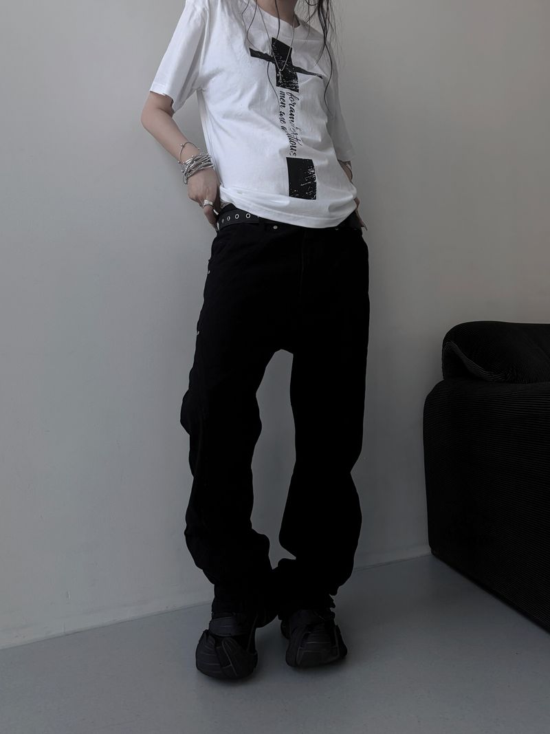 [unisex] back zipper cutting baggy pants 