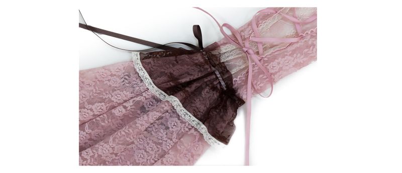 [Rose Island] Irregular Patchwork Lace Mesh Flared Pants Vintage Style Brown Version