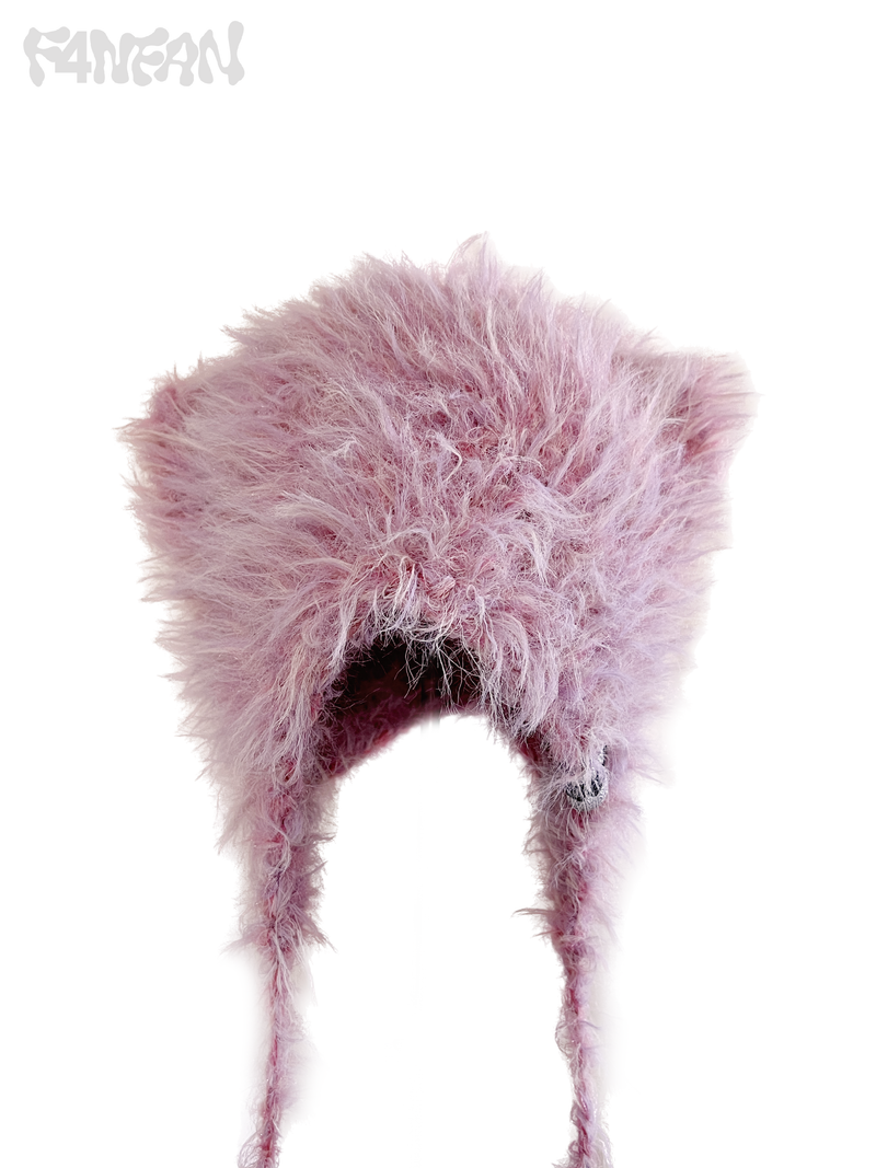 Strawberry Shortcake Colored Mohair Handmade Fluffy Cat Ear Hat