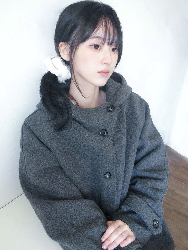 Half neck quilted wool half midi coat